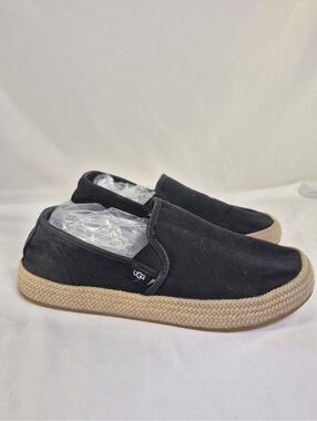 UGG Women's 8.5M Bren slip-on sneakers black canvas upper braided Jute Sole Shoe